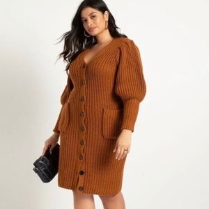 Eloquii Puff Sleeve Cardigan Sweater Dress